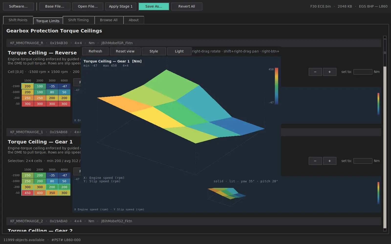 Pop-out 3D surface view of the gear 1 torque ceiling