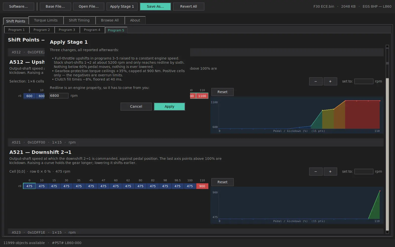Stage 1 dialog explaining the three changes and asking for redline